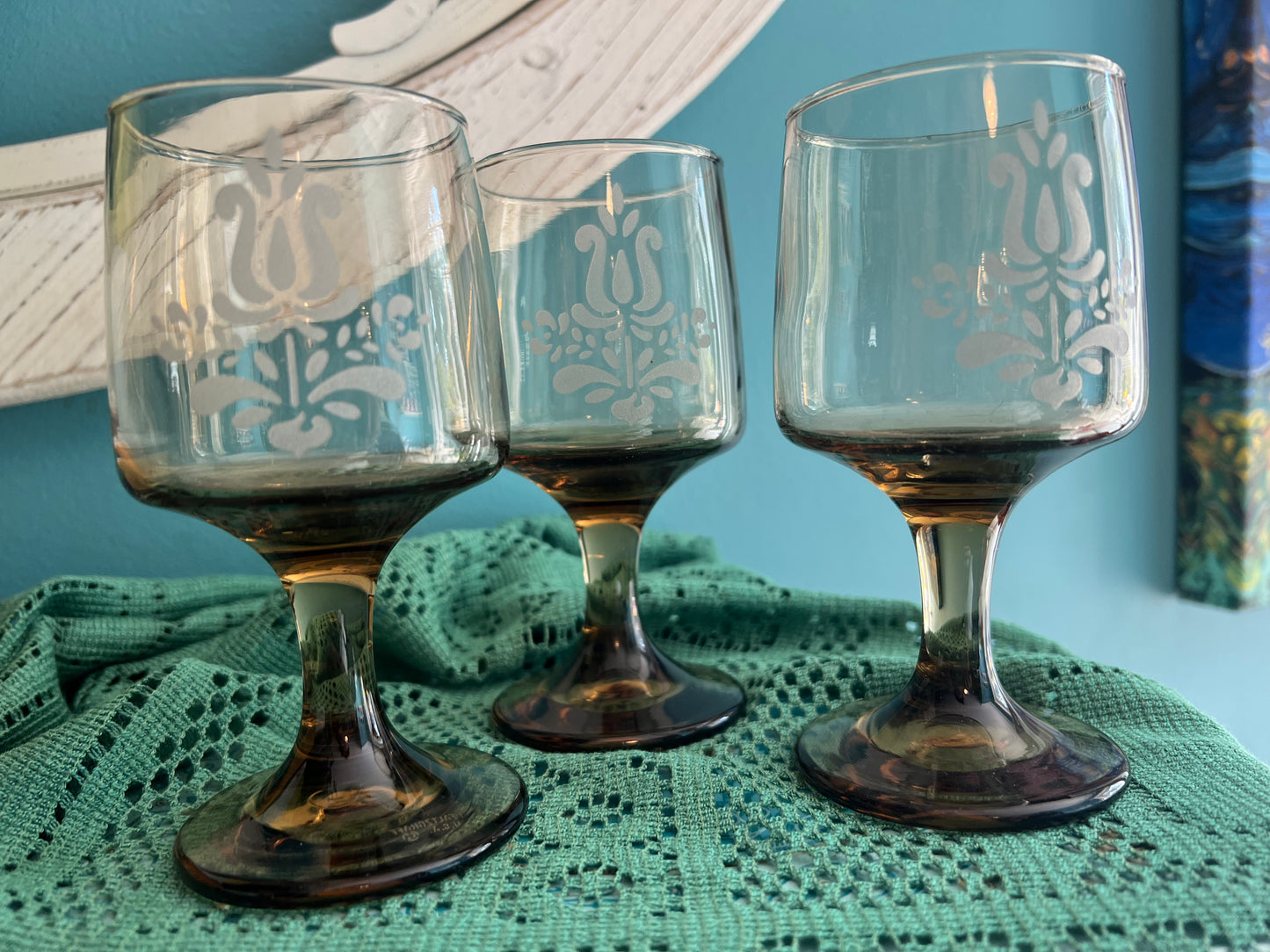 Vintage Pfaltzgraff Etched Glass Village goblets