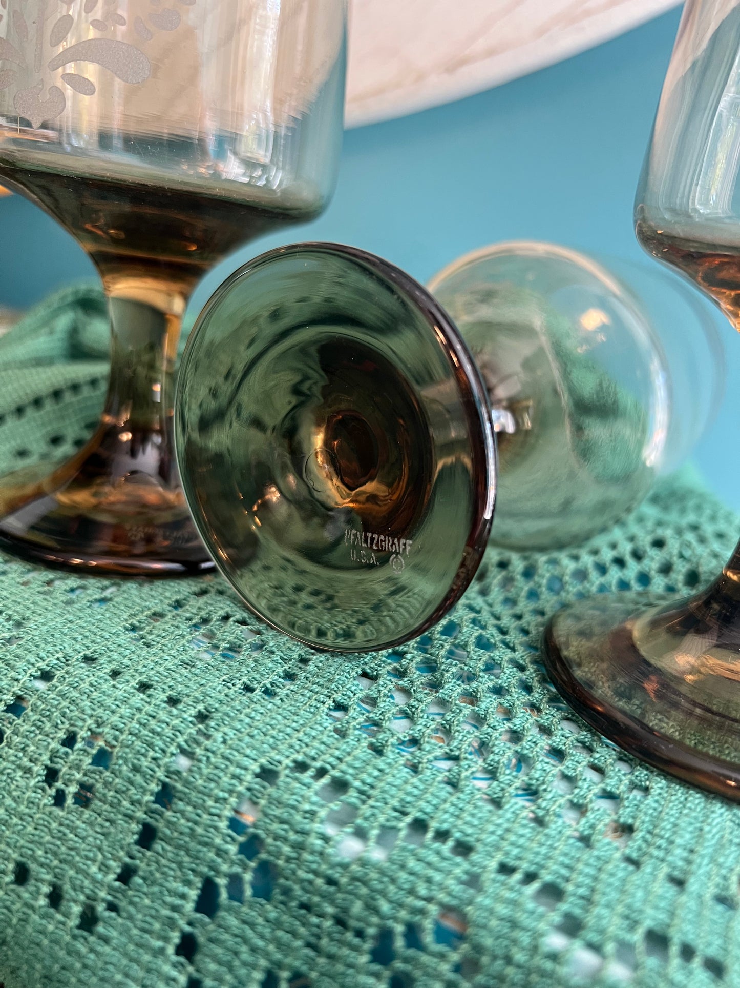 Set of 3 vintage Pfaltzgraff Village etched glass water goblets