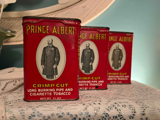 Antique Prince Albert Crimp Cut Tobacco Tin – Red Pocket Can, Early 1900s Collectible (Sold Per Tin, 3 Available)