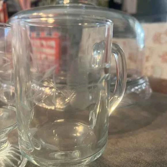 2 Etched Irish Coffee Mug, Pedestal Coffee Cup, Princess House Crystal Heritage Pattern