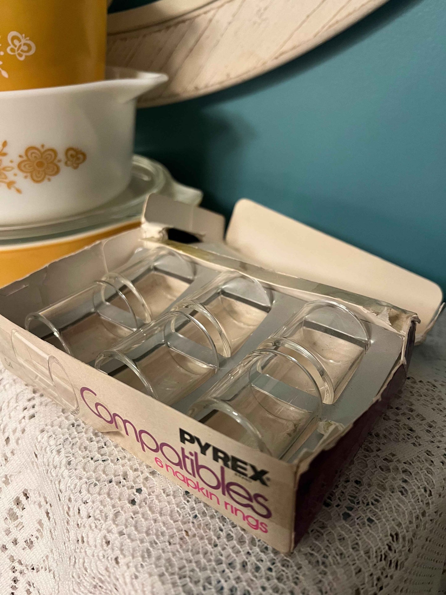 Vintage Pyrex Compatible Clear Glass Napkin Rings | Set of 6 | Corning Glass Works 1970s Tableware