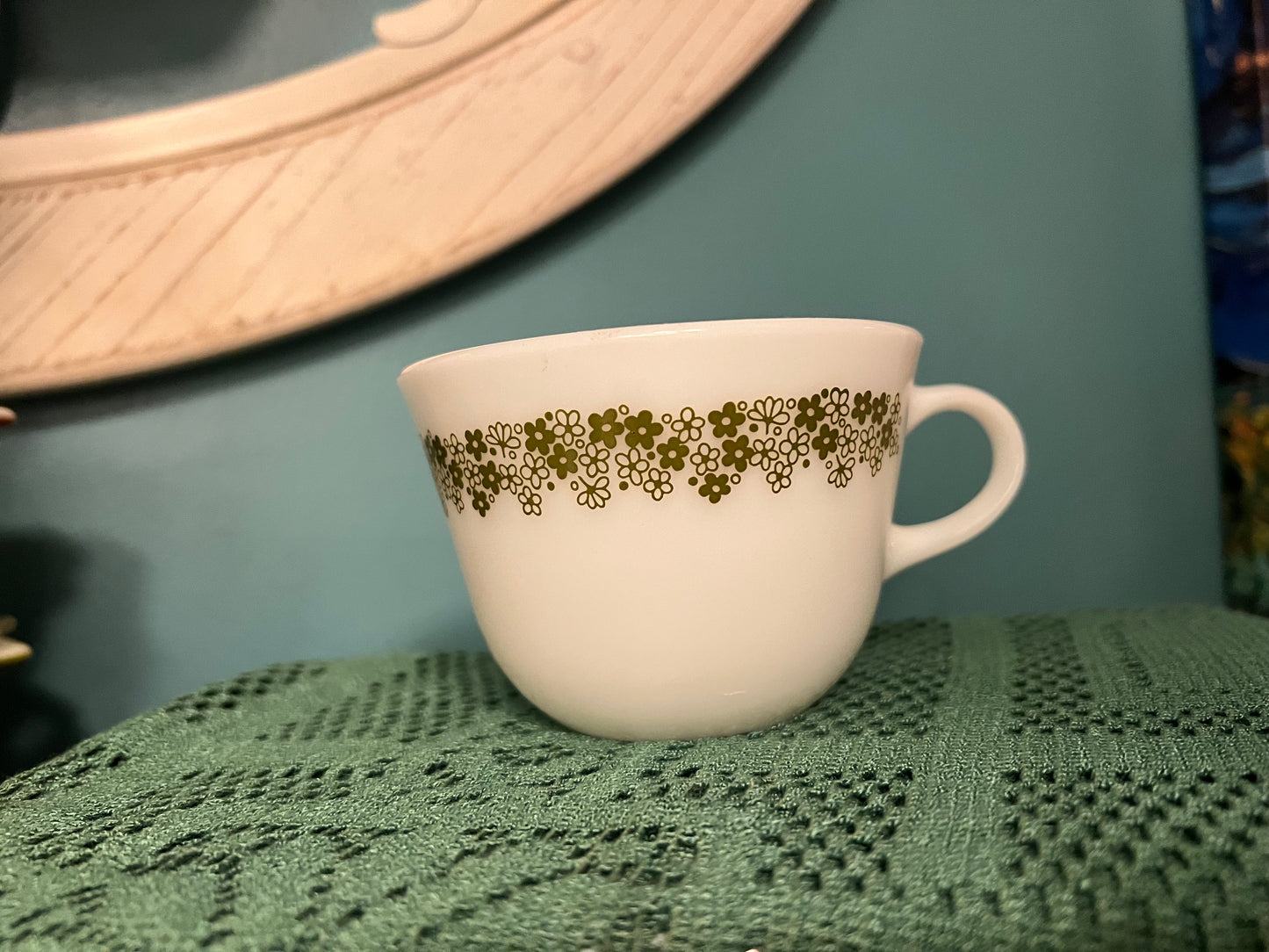 Retro Pyrex Crazy Daisy pattern milk glass cup