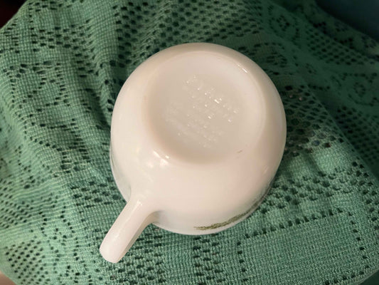 Vintage Pyrex Milk Glass Coffee Cup – Spring Blossom Green / Crazy Daisy