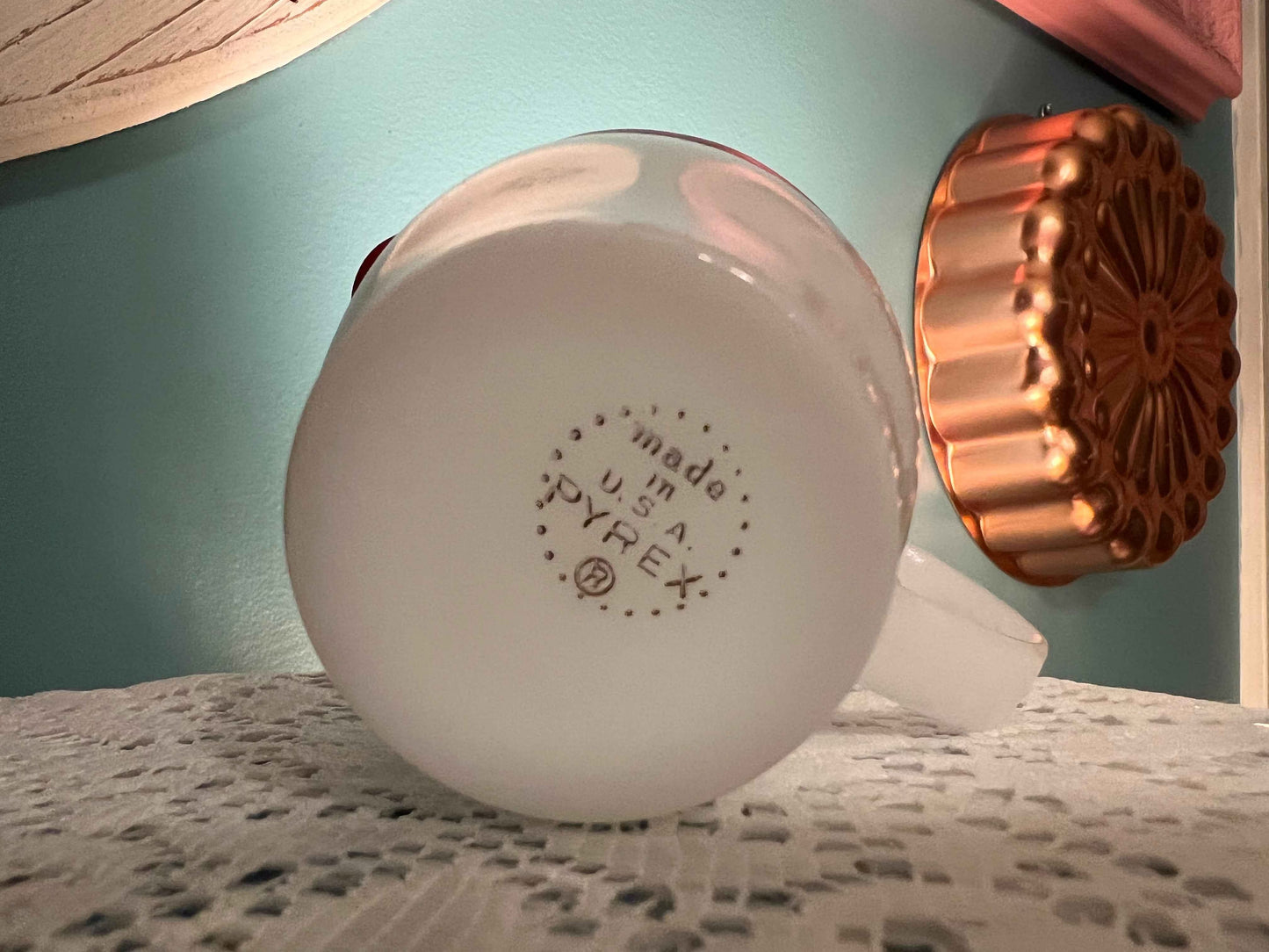 Vintage Pyrex Ruby Red Gold Band Creamer – Milk Glass 8oz Burgundy Stripe