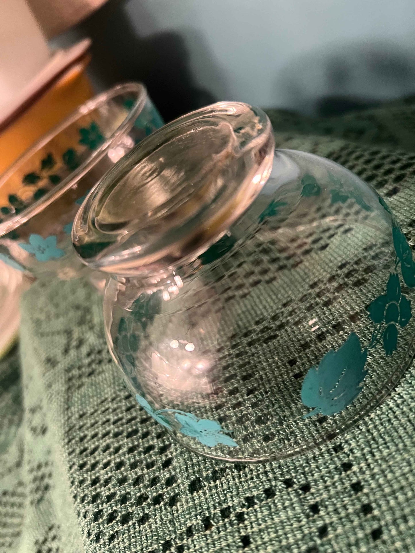 Vintage Pyrex Green Gooseberry Dessert Bowls – Set of 2 | Gooseberry Pattern Glass Sherbet Bowls (3 5/8" x 2 1/2")