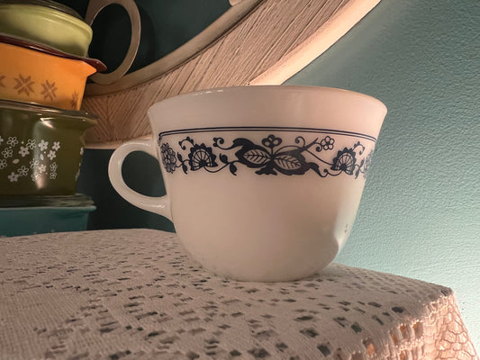 Retro Pyrex Old Town Blue floral pattern tea cup collectible