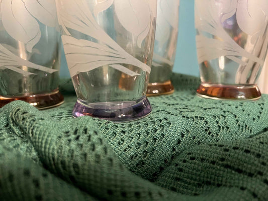 Vintage 1950s K. Reid Hawaii Glass Tumblers – Frosted Tropical Leaves