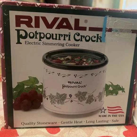 Vintage Rival Electric Potpourri Crock – Ivy & Grape Vine Design, 1-Cup Ceramic Warmer, Green