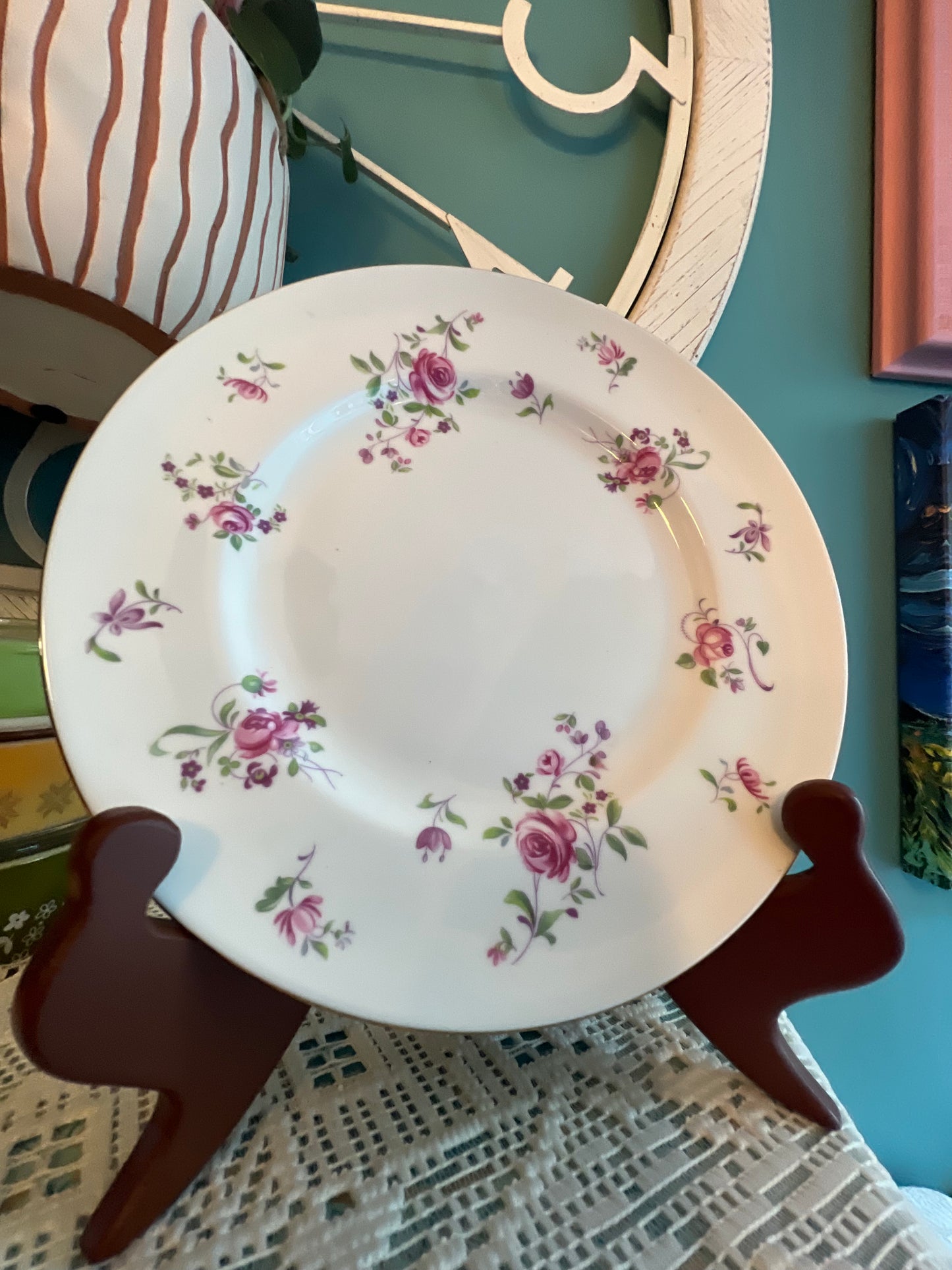 Pink rose patterned Royal Victoria plate, vintage tableware