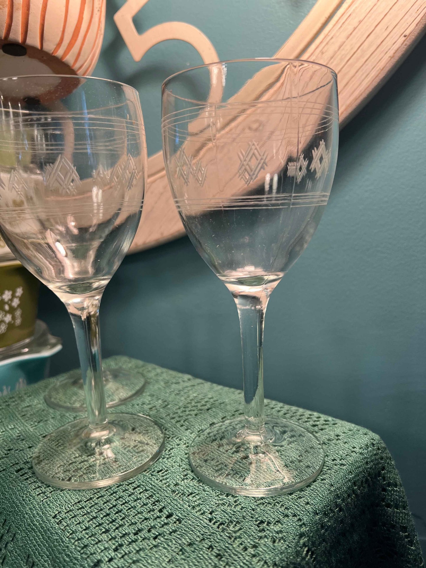 Standard Glass Criss Cross Bands - 3 Wine Glass | Collectible Stemware | Vintage Drinkware