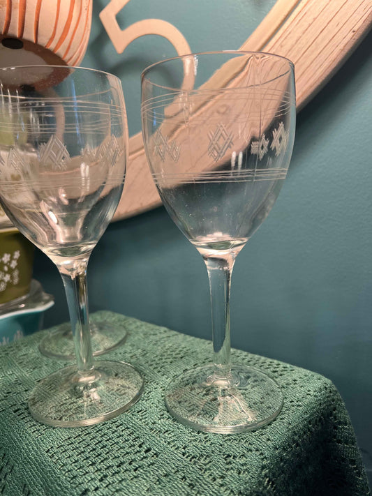 Standard Glass Criss Cross Bands - 3 Wine Glass | Collectible Stemware | Vintage Drinkware