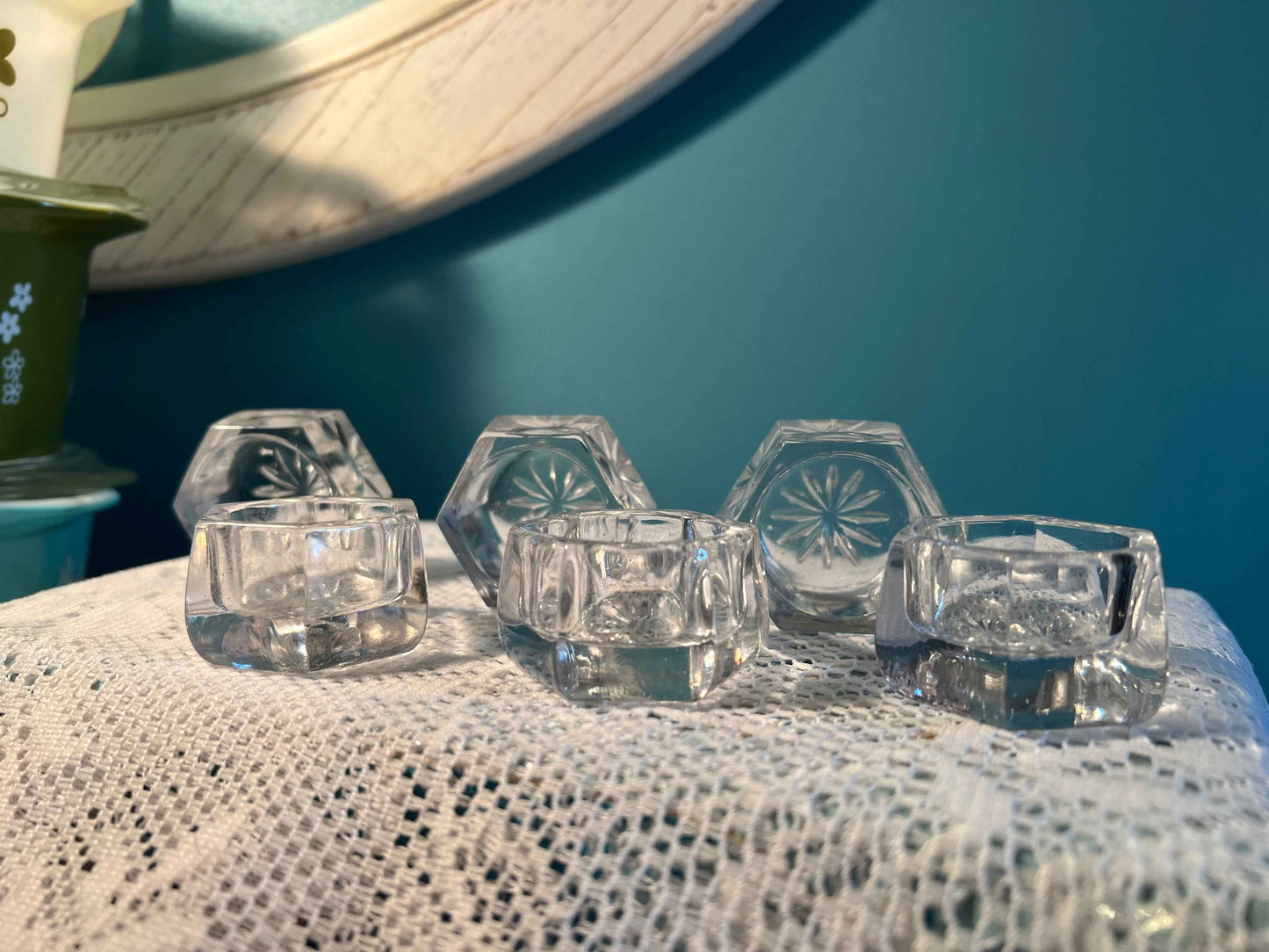 Vintage Glass Starburst Hexagon Salt Cellar | 1.5" | Collectible Tableware