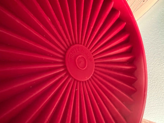 Tupperware Servalier Red Tulip Quilt Canister | Vintage Mid-Century Kitchenware