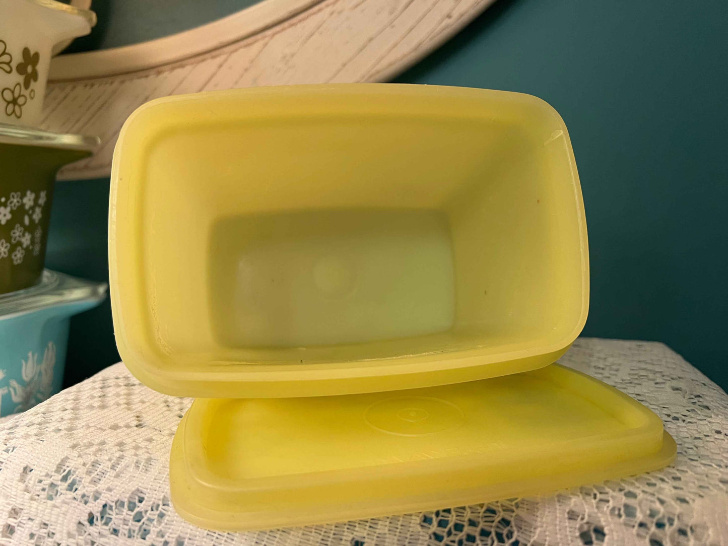 Vintage Tupperware Shelf Saver Yellow Storage Container #1243 | With Lid #1244 | Retro Kitchenware