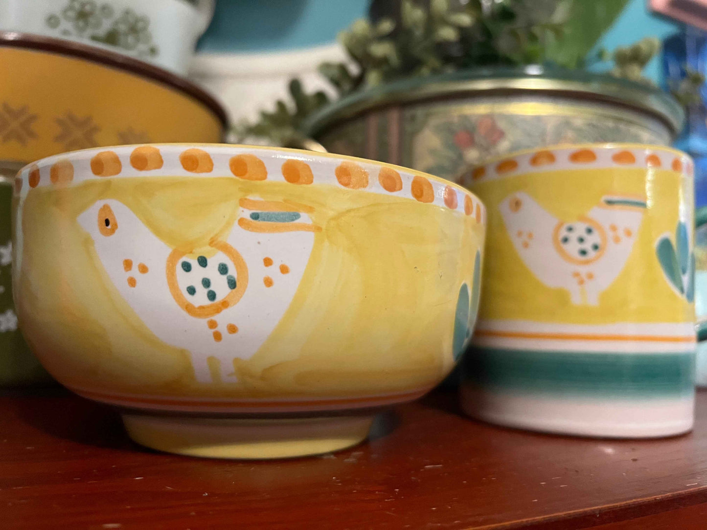 Vietri Campagna Soup/Cereal Bowl & Campana Mug – Chicken Pattern, Italian Ceramic