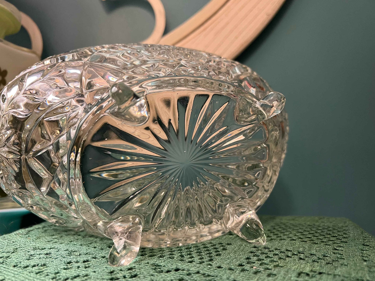 Vintage Oblong Crystal Bowl | Sawtooth Rim & Floral Pattern | Decorative Footed Fruit or Candy Dish