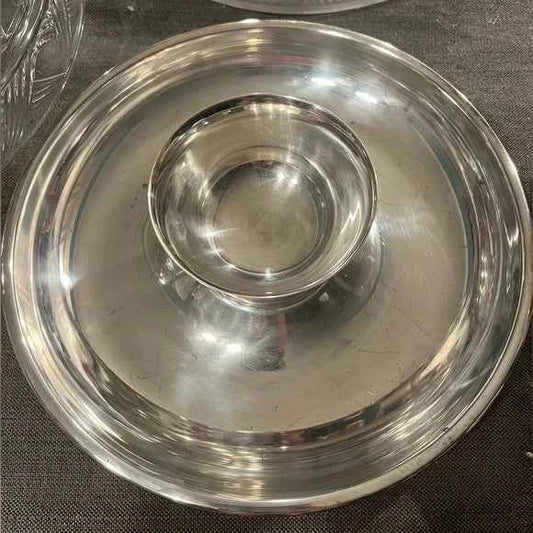 Vintage Sheridan Silver Plate Round Dessert Tray with Condiment Bowl – 10.5”
