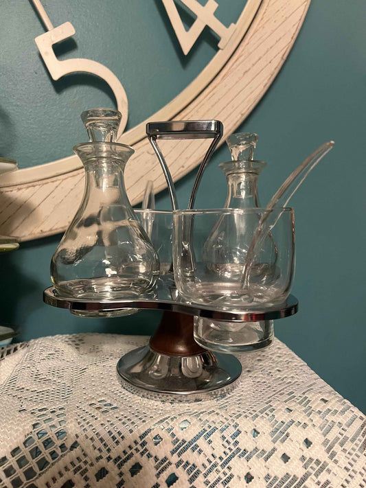 Vintage Westfield Relish Lazy Susan Chromium Glass Caddy Set | Vintage Glassware