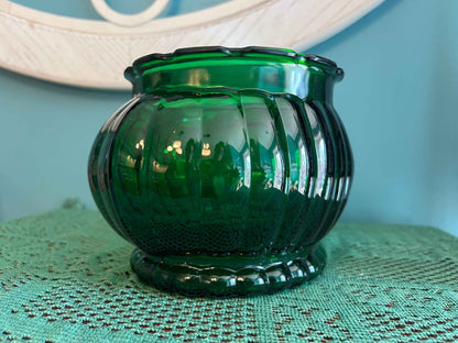 A.L.R. Co. Emerald Green Ribbed Glass Vase or Planter | Vintage Glassware