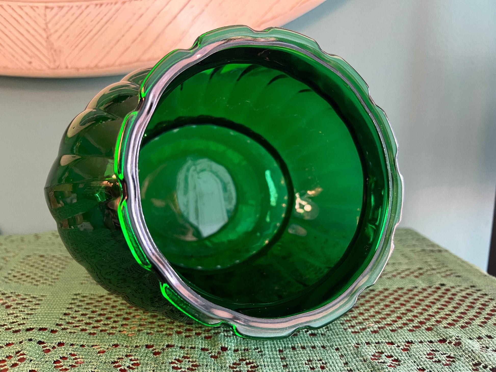 A.L.R. Co. Emerald Green Ribbed Glass Vase or Planter | Vintage Glassware