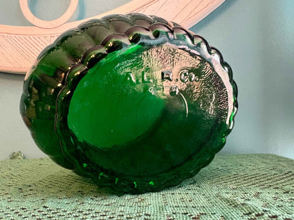 A.L.R. Co. Emerald Green Ribbed Glass Vase or Planter | Vintage Glassware