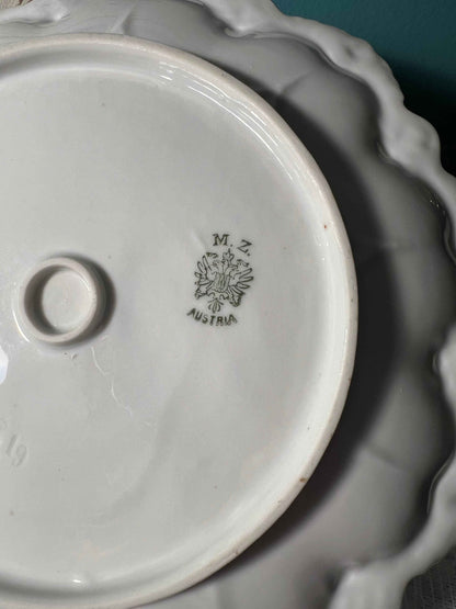 Vintage MZ Austria Scalloped Plate | Pink & Green Floral Grape Pattern | Fine Porcelain
