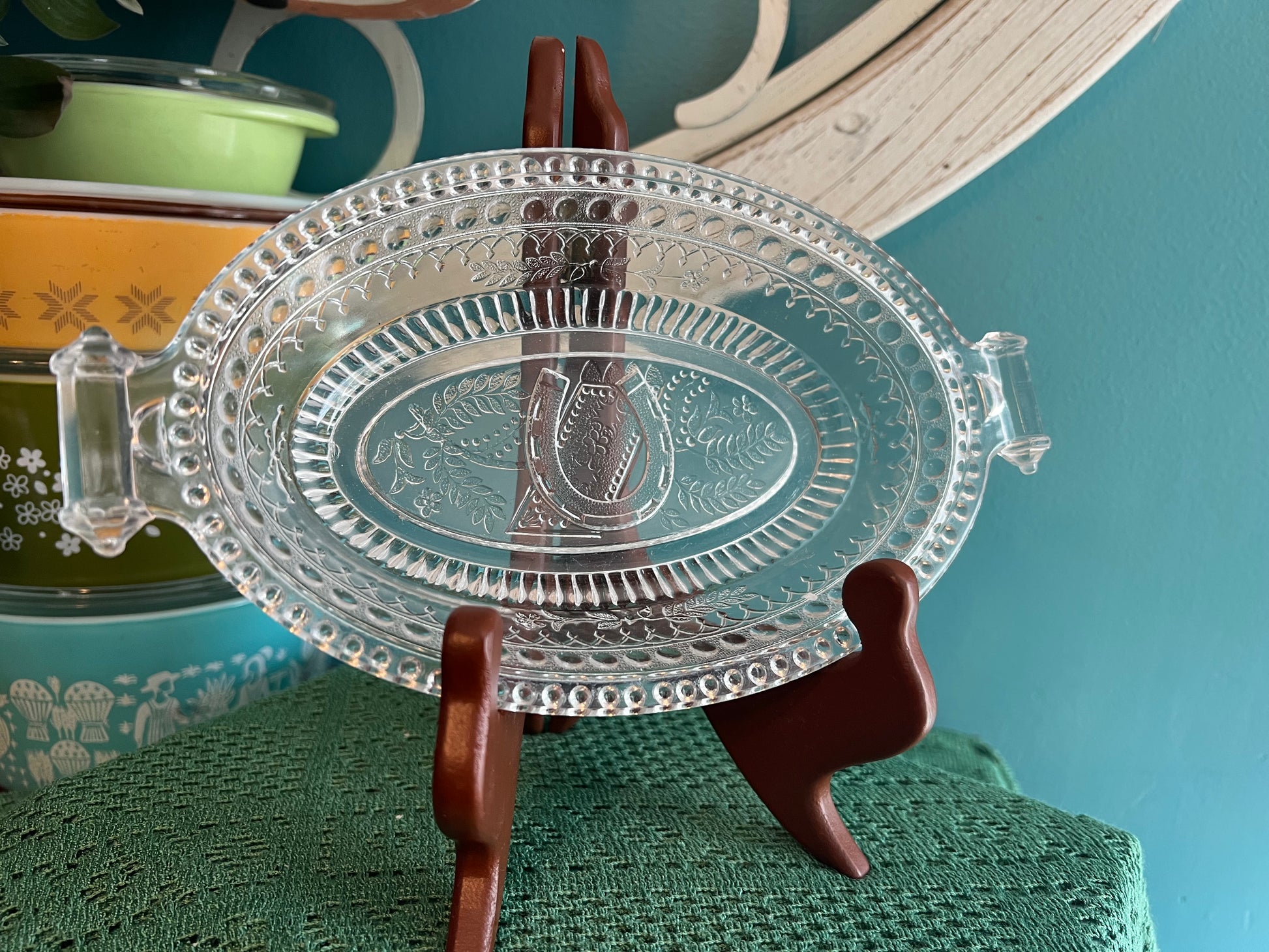 Antique Adams & Co. Good Luck bread tray and pickle dish set