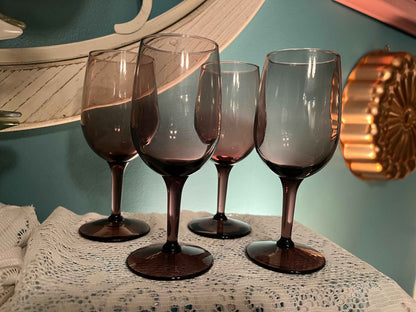 Libbey Purple Wine Glasses | Set of 4 Amethyst Vintage Stemware | Mid-Century Barware