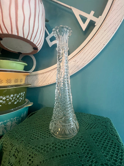 vintage Anchor Hocking clear glass bud vase Stars & Bars Starburst 9 inches
