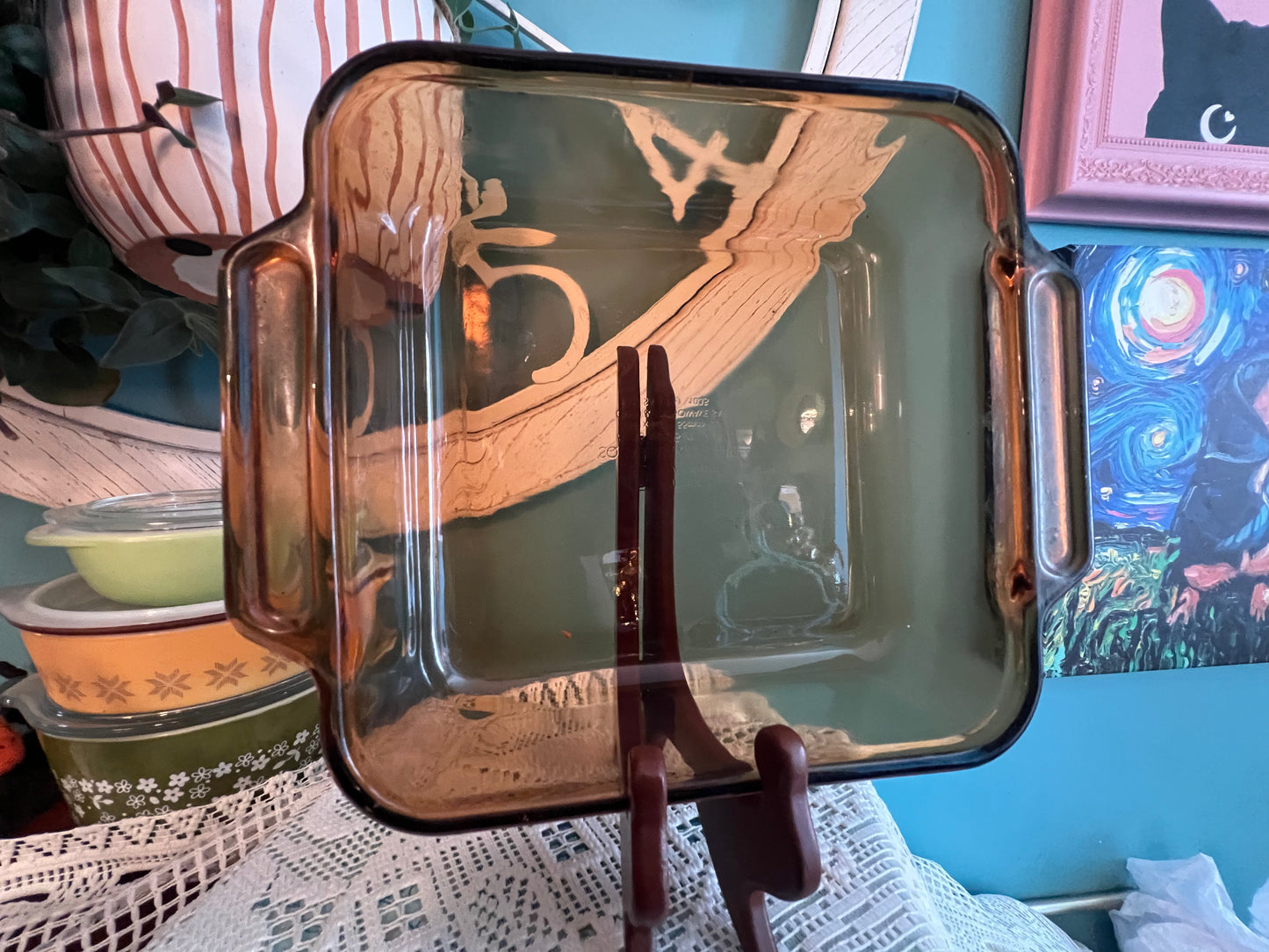 Vintage Anchor Hocking square glass brown dish in Harvest Amber