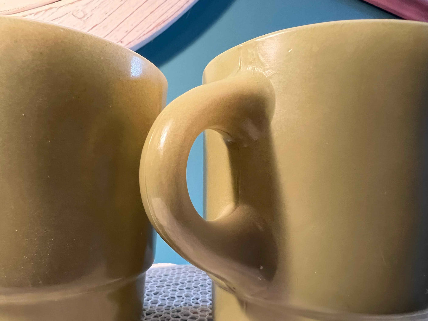 Anchor Hocking Avocado Green Coffee Mugs | Pair | Vintage Oven-Proof D-Handle