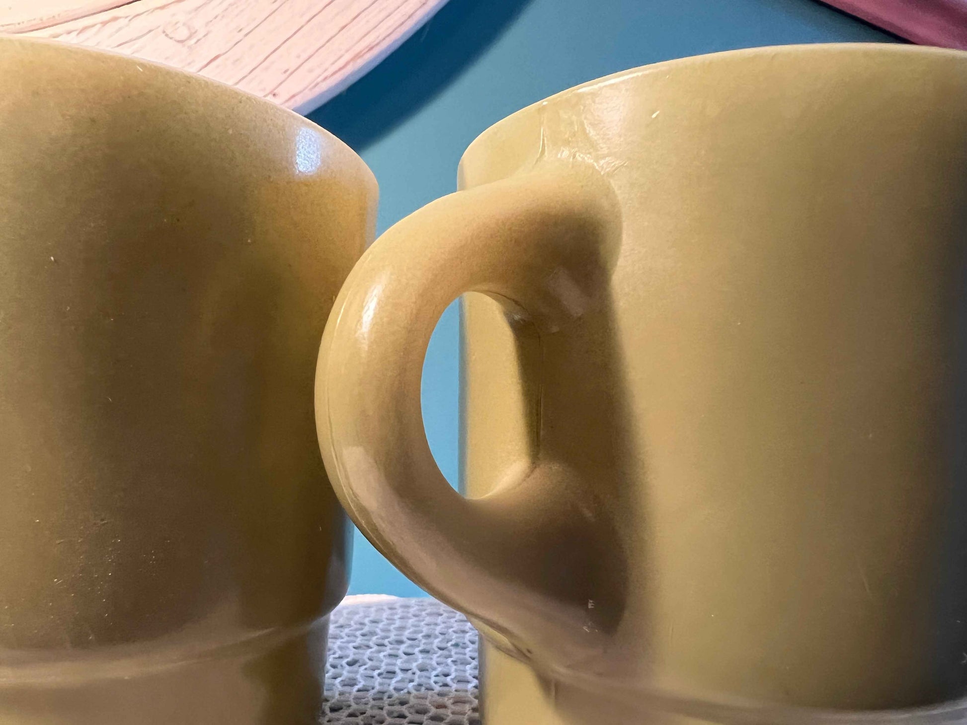 Anchor Hocking Avocado Green Coffee Mugs | Pair | Vintage Oven-Proof D-Handle