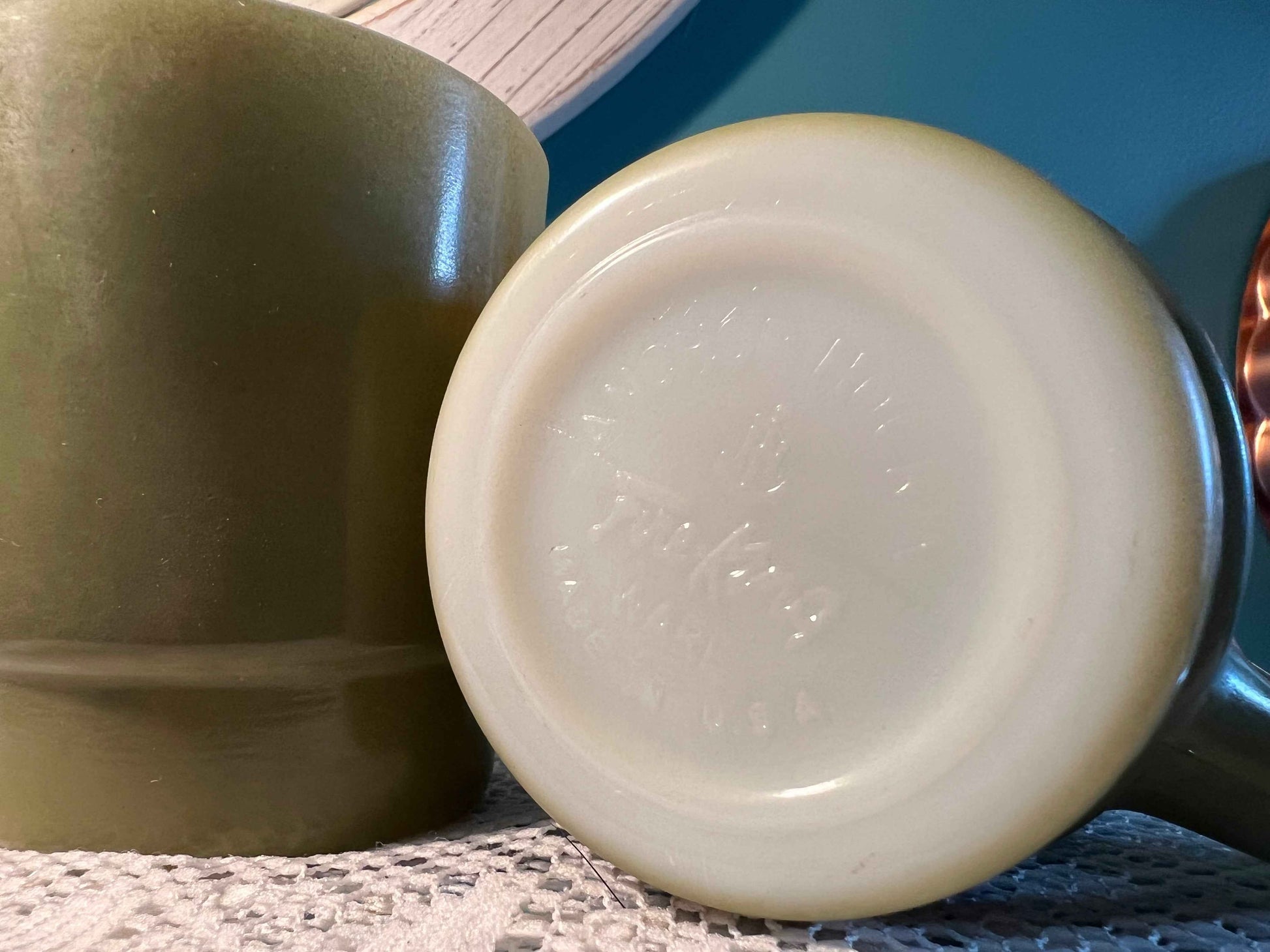 Anchor Hocking Avocado Green Coffee Mugs | Pair | Vintage Oven-Proof D-Handle