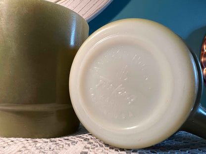 Anchor Hocking Avocado Green Coffee Mugs | Pair | Vintage Oven-Proof D-Handle