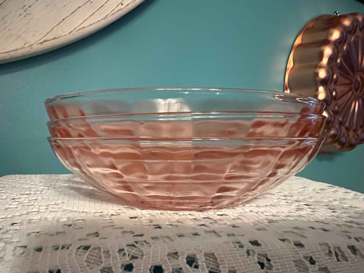 Vintage Anchor Hocking Block Optic Cereal Bowl - Set of 3 | Collectible Pink Depression Glass