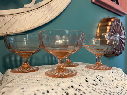 Anchor Hocking Block Optic Champagne & Tall Sherbert Cups | Vintage Pink Depression Glass