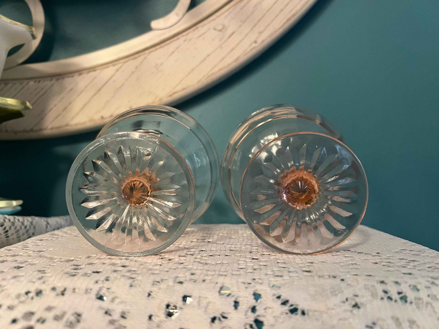 Anchor Hocking Block Optic Champagne & Tall Sherbert Cups | Vintage Pink Depression Glass