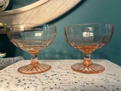 Anchor Hocking Block Optic Champagne & Tall Sherbert Cups | Vintage Pink Depression Glass