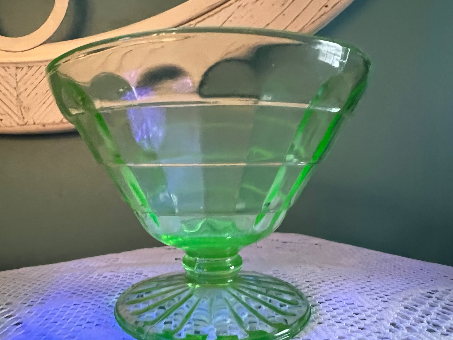 Anchor Hocking Block Optic Green Champagne Sherbet | Uranium Glass | Tall Sherbet Stemware