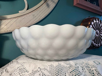 Anchor Hocking Milk Glass Bubble Bowl | 8.5" Mid-Century Modern Collectible