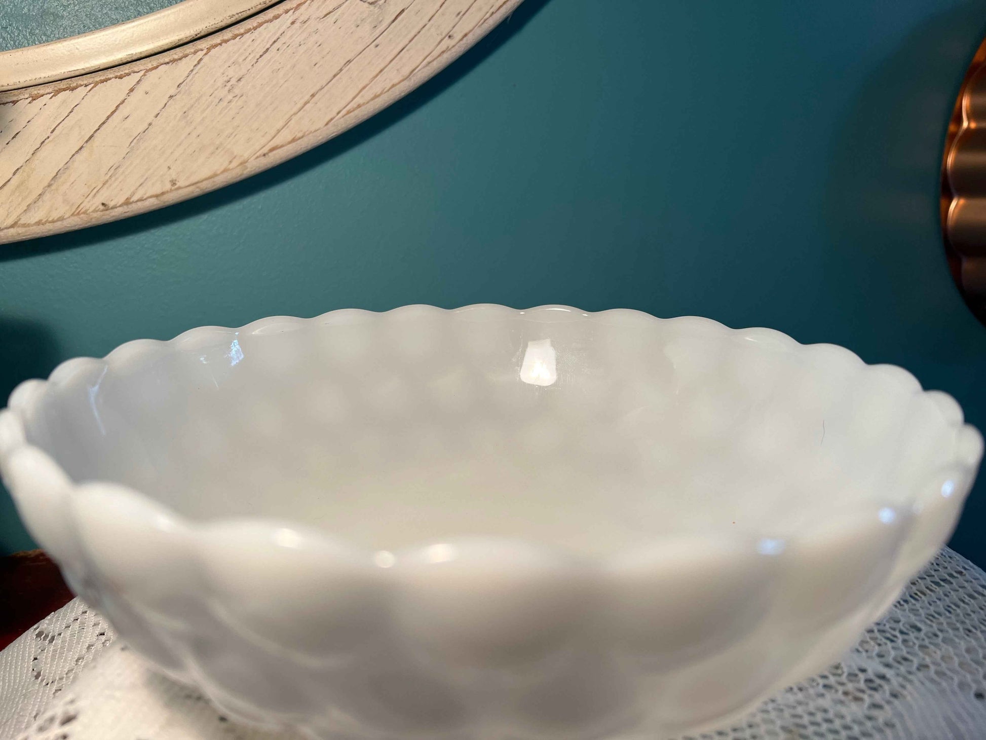 Anchor Hocking Milk Glass Bubble Bowl | 8.5" Mid-Century Modern Collectible