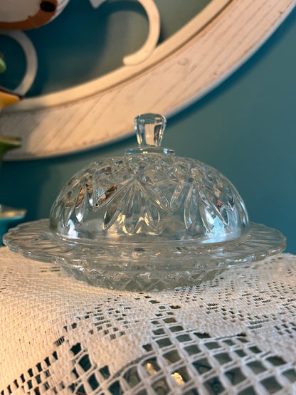 Vintage Anchor Hocking Prescut Pineapple Depression Glass covered butter dish