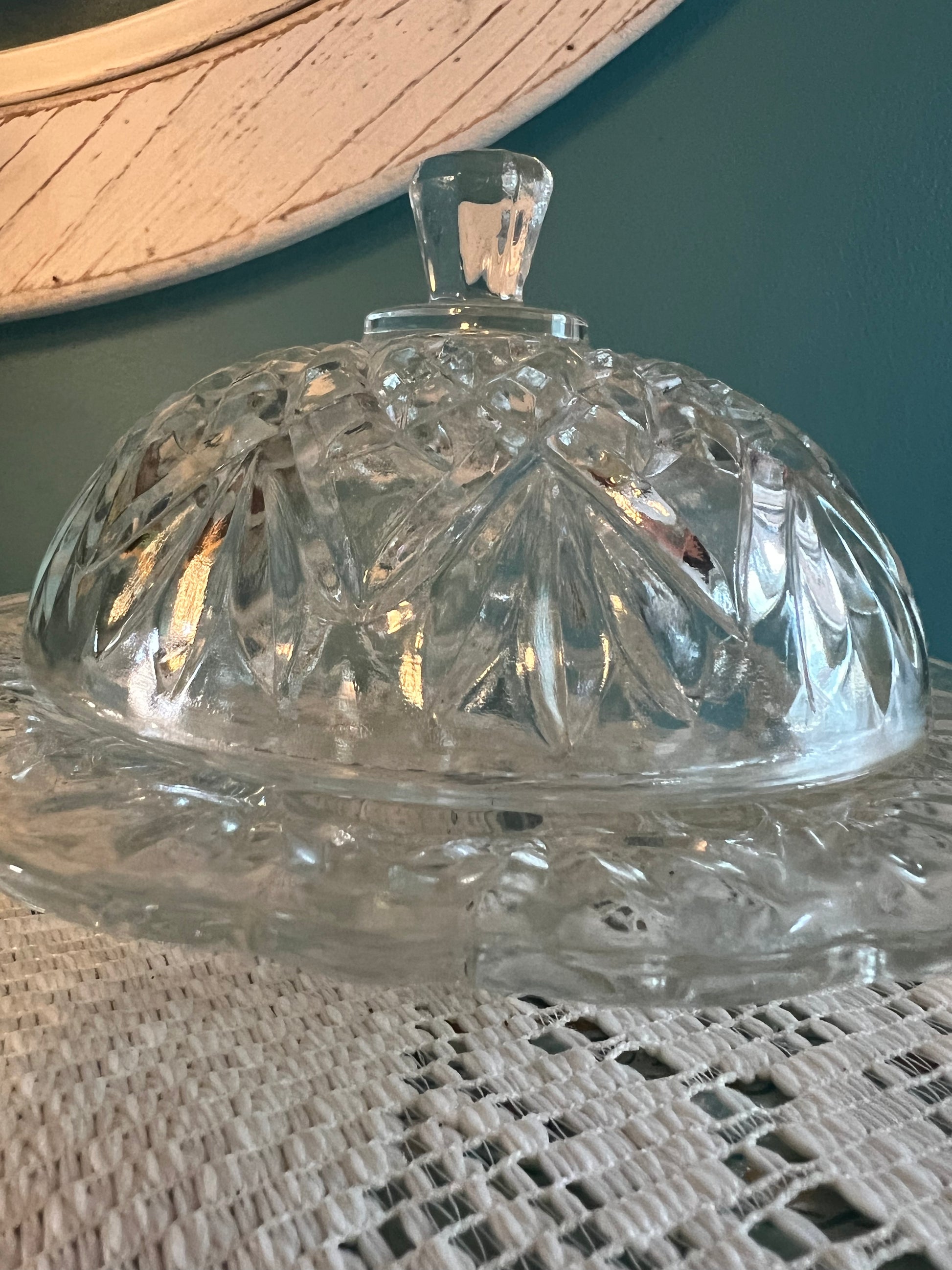 Collectible Anchor Hocking pressed glass butter dish with lid