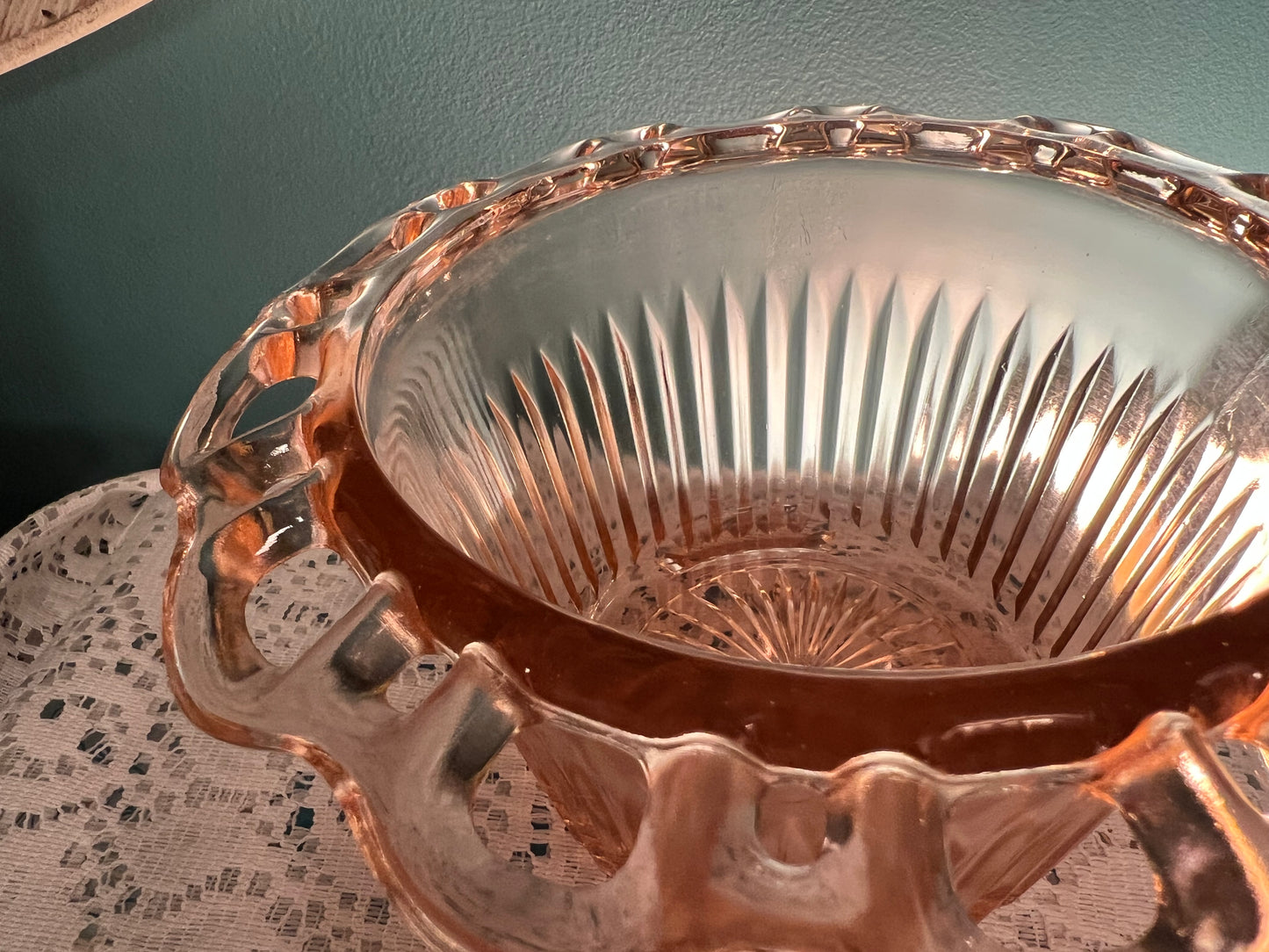 1930s pink Depression glass bowl for cottagecore kitchen or vintage farmhouse décor