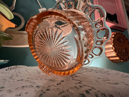 Antique lace edge pink glass planter, fruit bowl, or centerpiece display