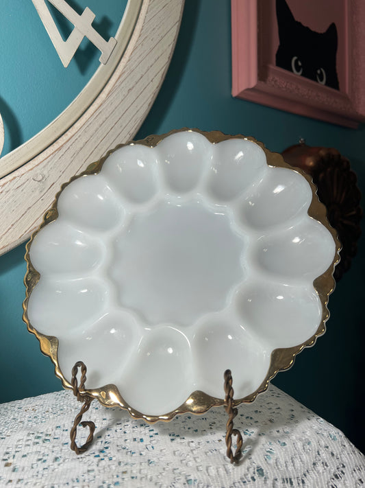 Vintage Anchor Hocking Deviled Egg Platter in Milk Glass