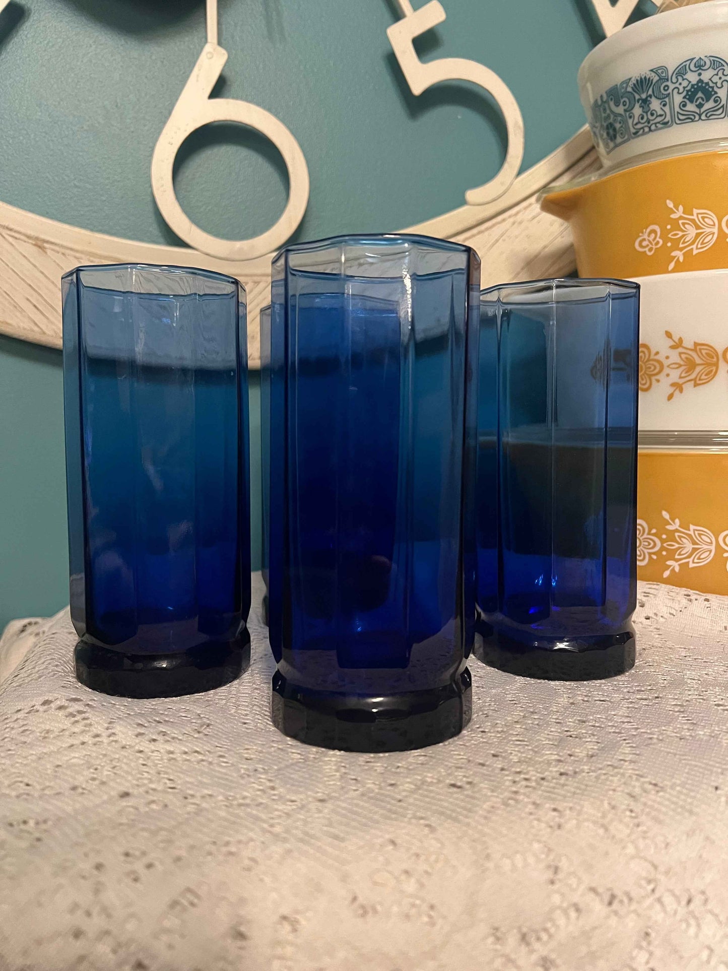Set of 4 Anchor Hocking Essex Cobalt Blue Tumblers | 16 oz Iced Tea Glasses | Weighted Base