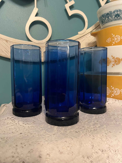 Set of 4 Anchor Hocking Essex Cobalt Blue Tumblers | 16 oz Iced Tea Glasses | Weighted Base