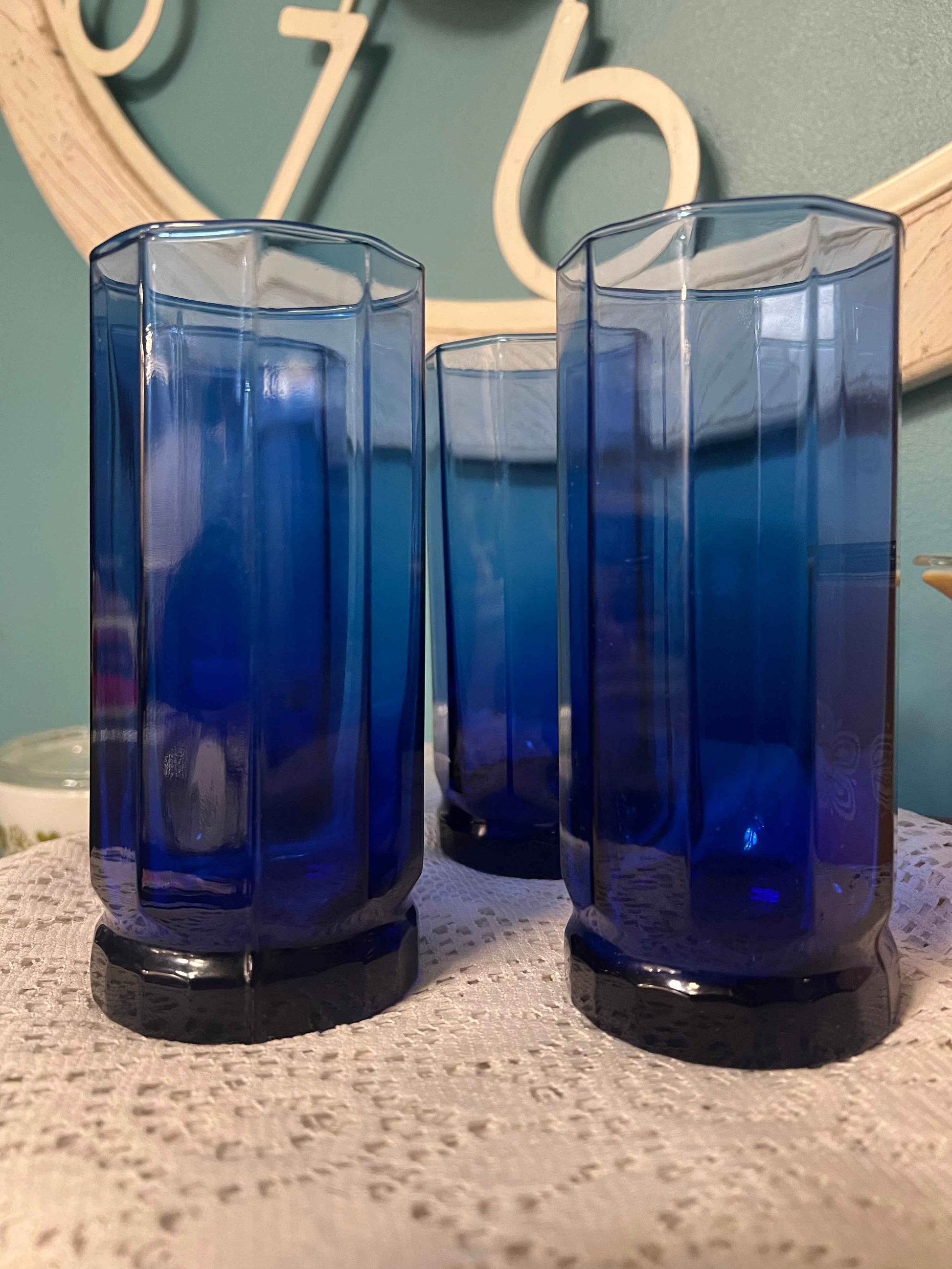 Set of 4 Anchor Hocking Essex Cobalt Blue Tumblers | 16 oz Iced Tea Glasses | Weighted Base
