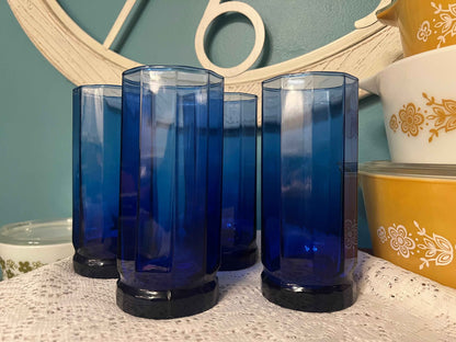 Set of 4 Anchor Hocking Essex Cobalt Blue Tumblers | 16 oz Iced Tea Glasses | Weighted Base